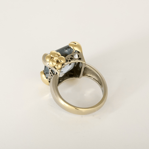 Bague 55 Bague cocktail en or gris et or jaune, aigue marine 58 Facettes DV34901-1