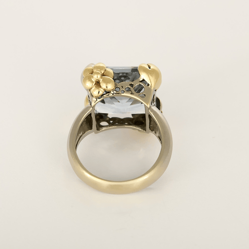 Bague 55 Bague cocktail en or gris et or jaune, aigue marine 58 Facettes DV34901-1
