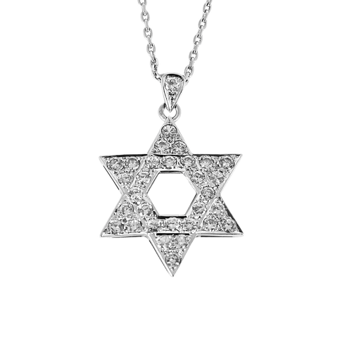 Collier Collier en or blanc, pendentif étoile de David, diamants : 1,60 carat 58 Facettes DV36493-1