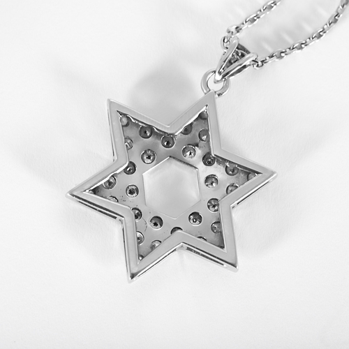 Collier Collier en or blanc, pendentif étoile de David, diamants : 1,60 carat 58 Facettes DV36493-1