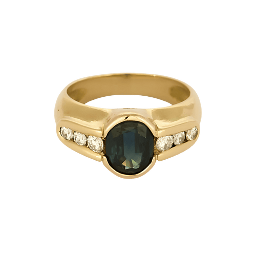 Bague 54 Bague jonc en or jaune, saphir : 1,70 carat et diamants : 0,35 carat 58 Facettes DV23308-13