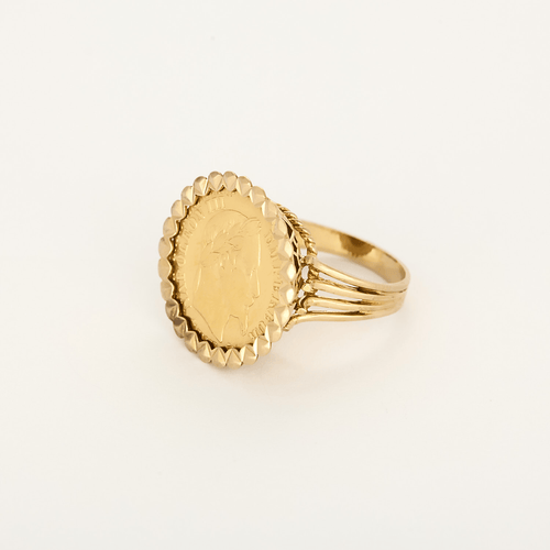 Bague 54 Bague en or jaune, pièce de 10 francs en or, Napoléon III 58 Facettes DV36505-1