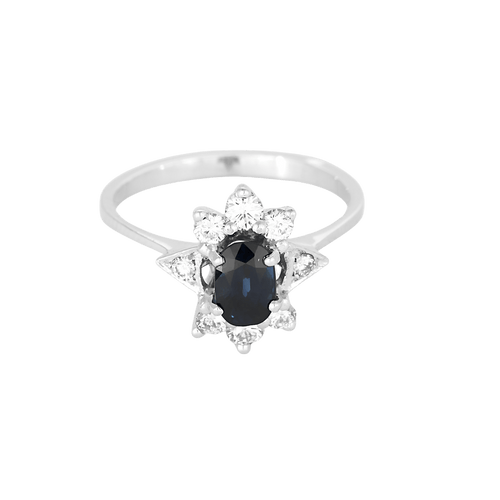 Bague 49.5 Bague de style marguerite en or blanc, saphir : 0,60 carat et diamants : 0,30 carat 58 Facettes DV35410-2