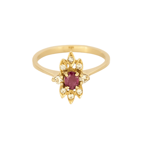 Bague 51 Bague marquise en or jaune, rubis et diamants 58 Facettes DV35410-4