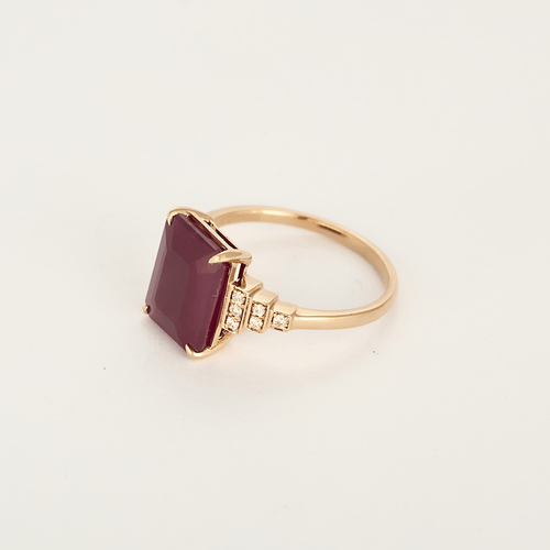 Bague en or rose, racine de rubis : 4,90 carats et diamants : 0,12 carat 58 Facettes DV36260-8