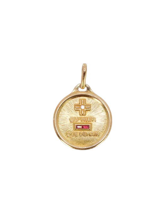 AUGIS - Médaille amour ronde Plus qu'hier moins que demain or jaune, diamant, rubis