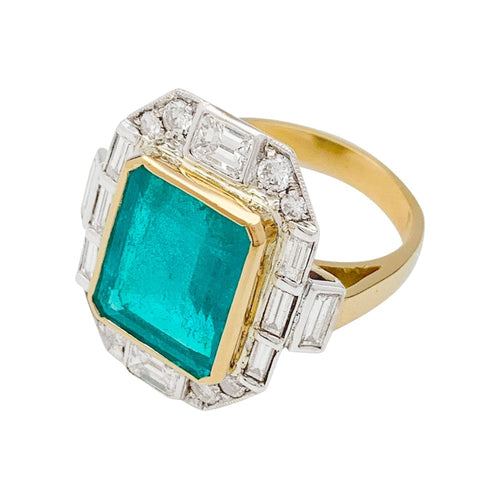 Bague 55 Bague en or jaune et or blanc 750 émeraude et diamants 58 Facettes 30866