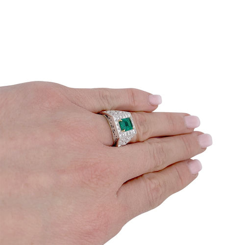 Bague 53 Bague en platine avec émeraude et diamants 58 Facettes 32224