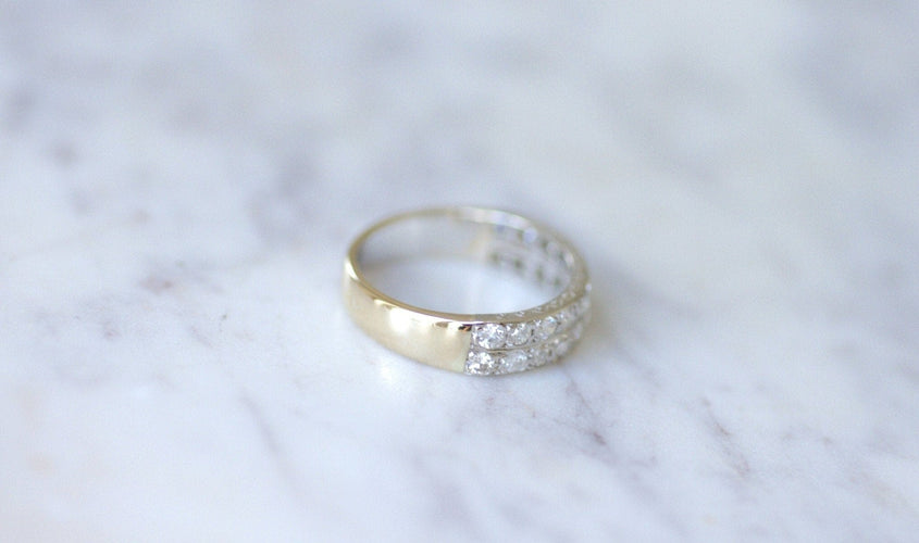 Bague 60 Bague alliance double anneau Art Déco en or jaune 18k et diamants 58 Facettes