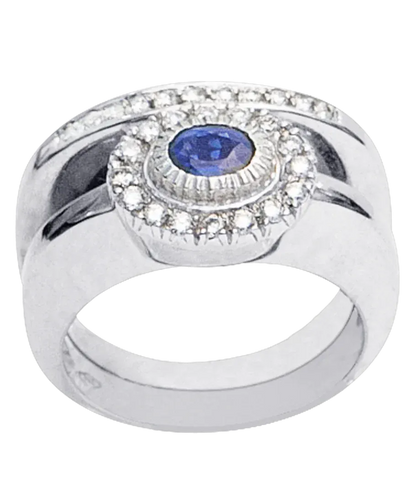 Bague 57 Alliance marguerite - Bague en or blanc 18K, saphir et diamants 58 Facettes BO220507/DOUBLEALLIANCEMARGUERITE