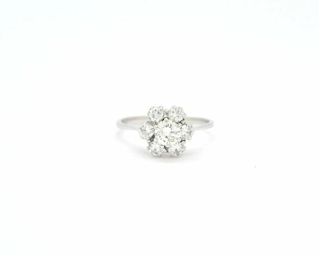 Bague Bague en or blanc 18 ct avec diamant central 0,43 ct et entourage 58 Facettes 10466