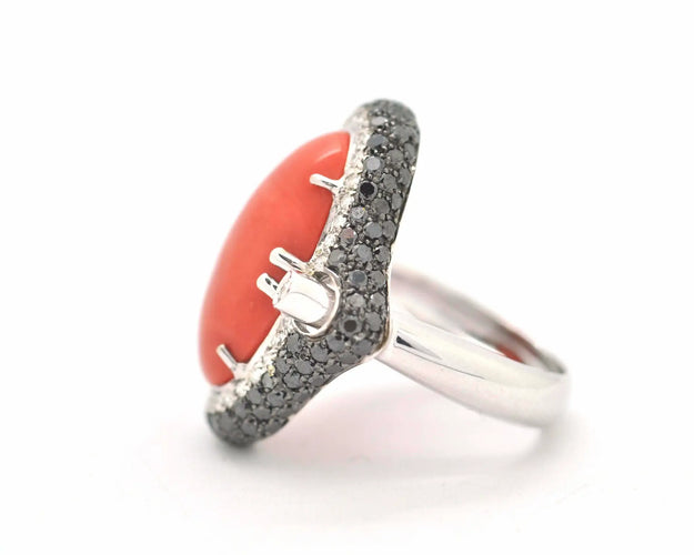 Bague Bague en or blanc 18 ct avec corail et diamants 58 Facettes 8930