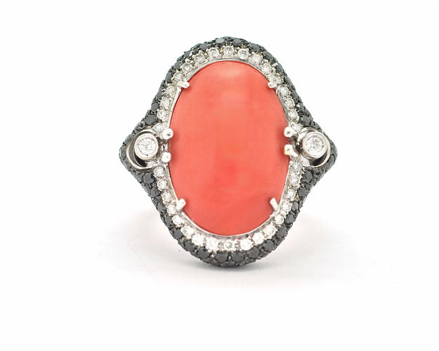 Bague Bague en or blanc 18 ct avec corail et diamants 58 Facettes 8930