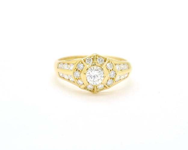 Anello in oro giallo con diamante centrale ct 0,55 e diamanti a contorno 58 Facettes 12477