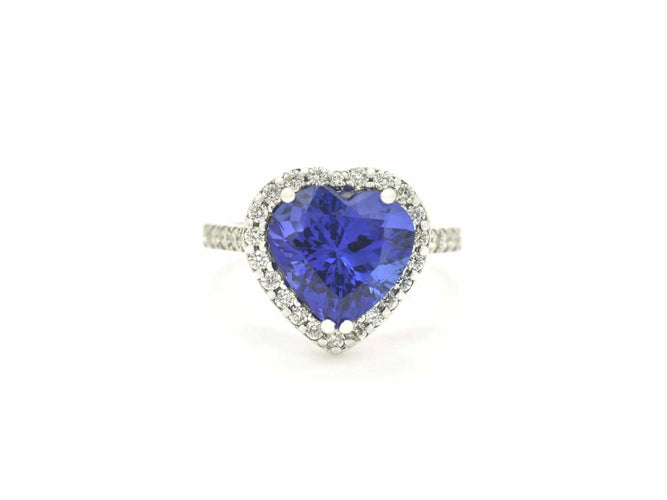 Bague 52 Bague en or blanc 18 ct avec tanzanite cœur 4,80 ct et diamants 58 Facettes 11757