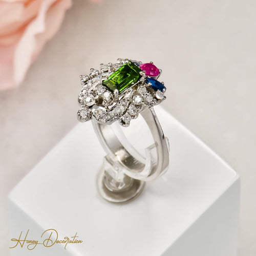 Bague 53 Bague Art nouveau en or blanc 585 avec diamants et saphirs 58 Facettes 2516