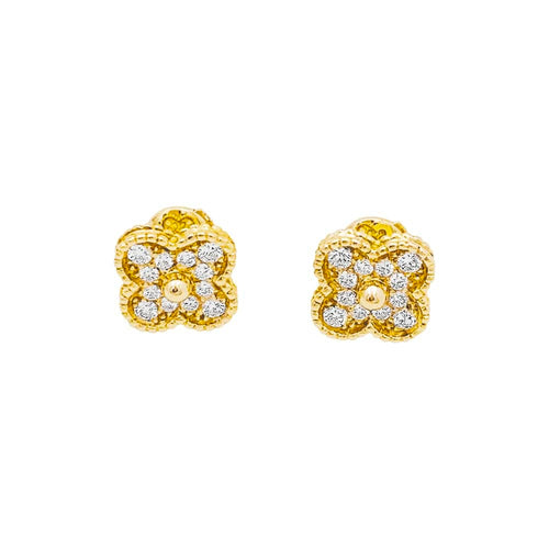 Boucles d'oreilles Van Cleef & Arpels Alhambra - Puces d’oreilles en or jaune et diamants 58 Facettes 35308