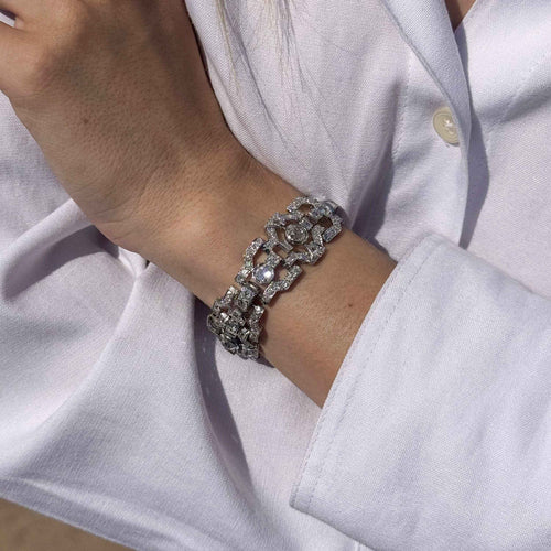Bracelet Art déco - Bracelet maillons en platine et diamants taille ancienne 58 Facettes 22768