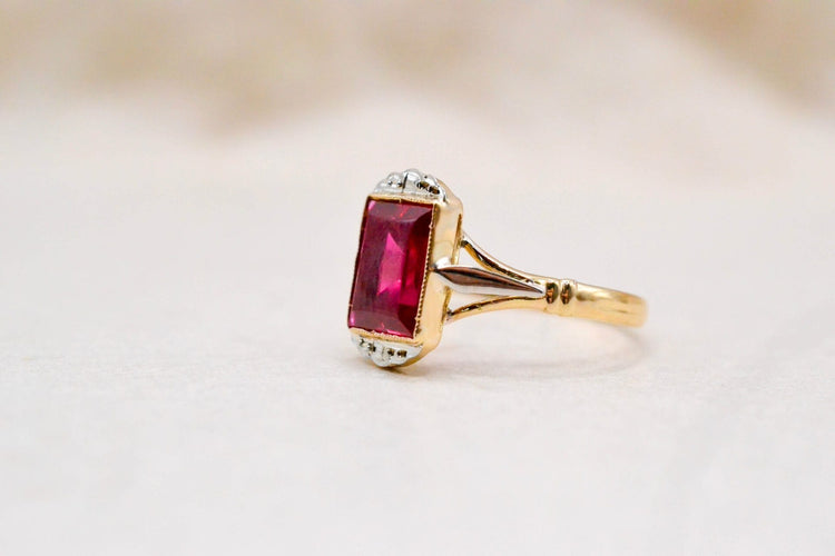 Bague 52 Bague Art déco pierre rouge en or jaune et or blanc 58 Facettes 3886