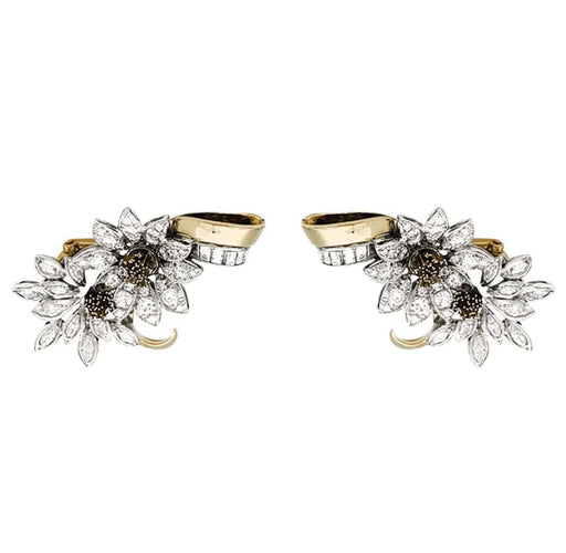 Boucles d'oreilles Edelweiss - Boucles d’oreilles clip en or jaune, platine et diamants 58 Facettes 29984