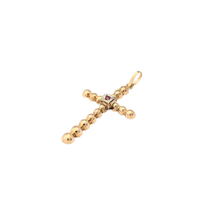 Pendentif croix en or jaune et rubis