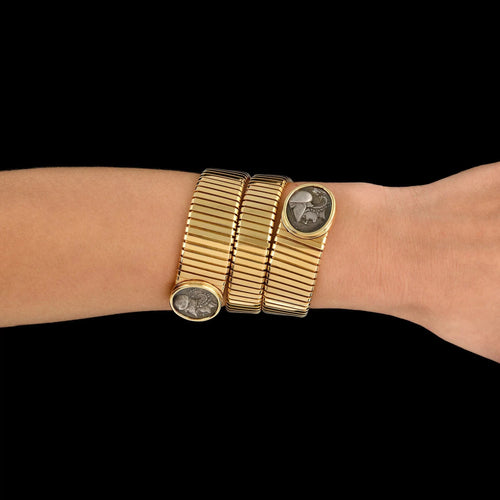 BULGARI - MONETE - Manchette Or Jaune et Argent 58 Facettes