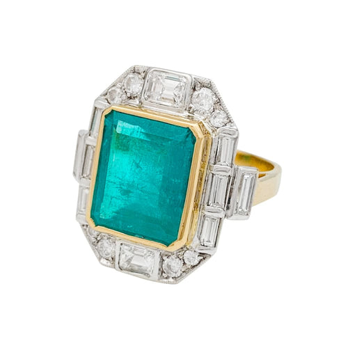 Bague 55 Bague en or jaune et or blanc 750 émeraude et diamants 58 Facettes 30866