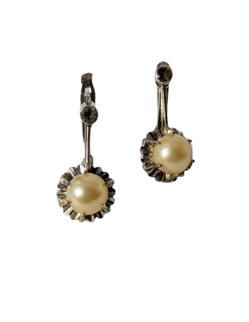 Boucles d'oreilles Boucles d’oreilles or blanc perles de culture Akoya dorées 58 Facettes