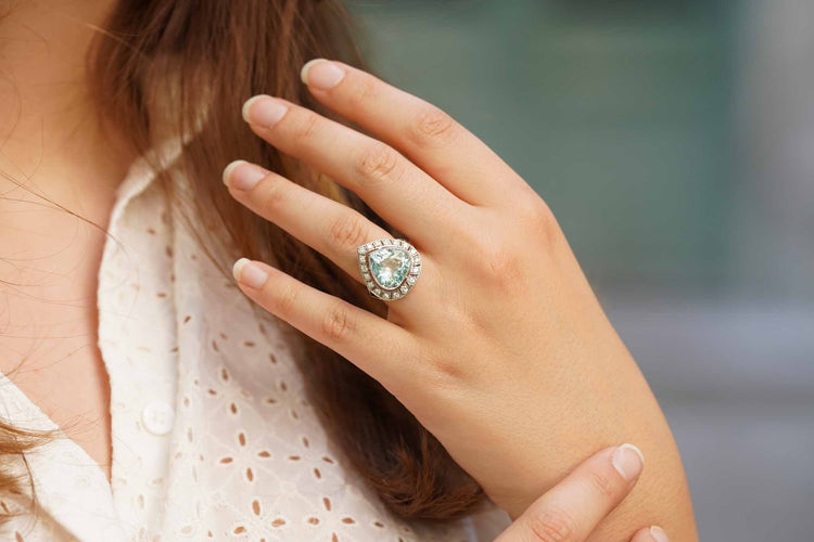 Bague 52 Bague en platine avec aigue-marine et diamants 58 Facettes 24749
