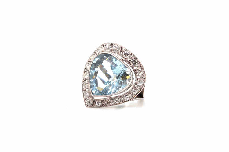 Bague 52 Bague en platine avec aigue-marine et diamants 58 Facettes 24749