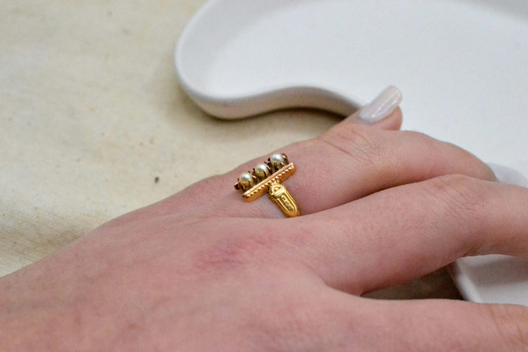 Bague 54 Bague barrette victorienne en or jaune 18 carats et perles 58 Facettes 3863