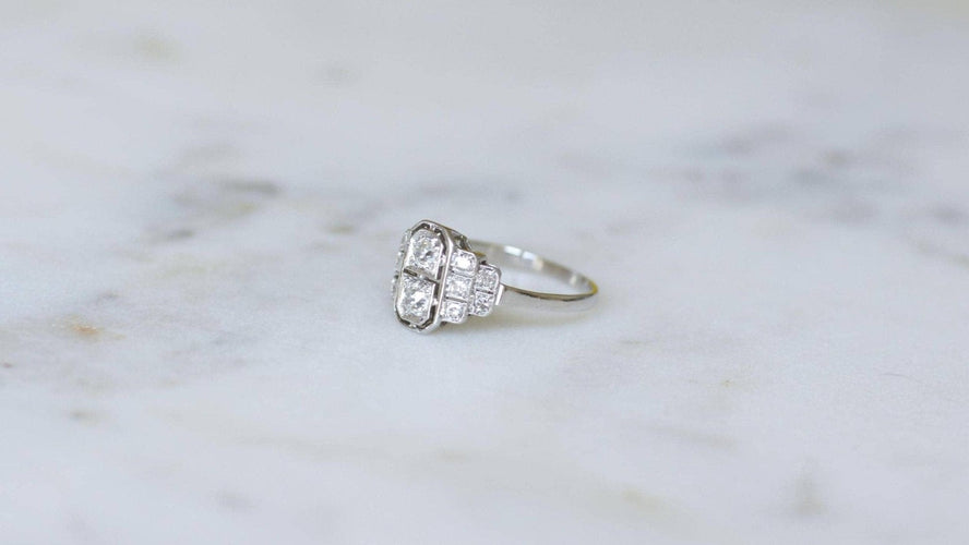 Bague 53.5 Bague Art déco en platine et diamants taillés à l’ancienne 58 Facettes