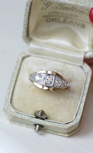 Bague 54.5 Bague bandeau Art déco en or rose 18k, platine et diamants 58 Facettes