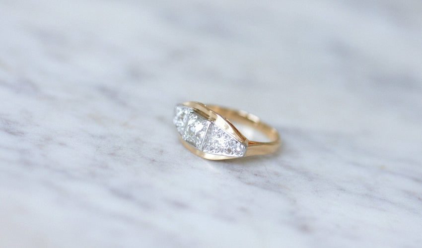 Bague 54.5 Bague bandeau Art déco en or rose 18k, platine et diamants 58 Facettes