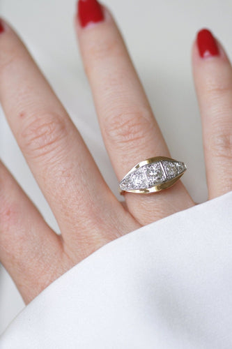 Bague 54.5 Bague bandeau Art déco en or rose 18k, platine et diamants 58 Facettes