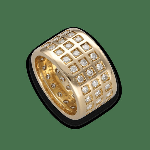 Bague 51 Bague bandeau diamants en or jaune 18k 1,50 ct H-VS 58 Facettes FB11221