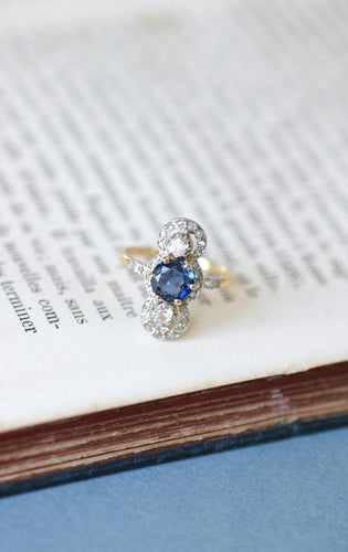 Bague 54.5 Bague Belle Époque en or jaune 18k et platine, saphir et diamants 58 Facettes