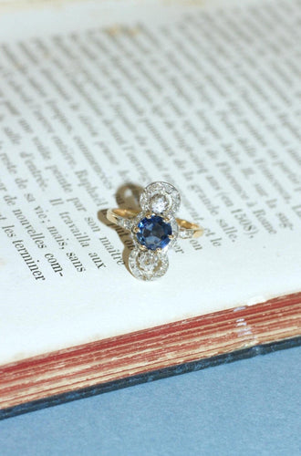 Bague 54.5 Bague Belle Époque en or jaune 18k et platine, saphir et diamants 58 Facettes