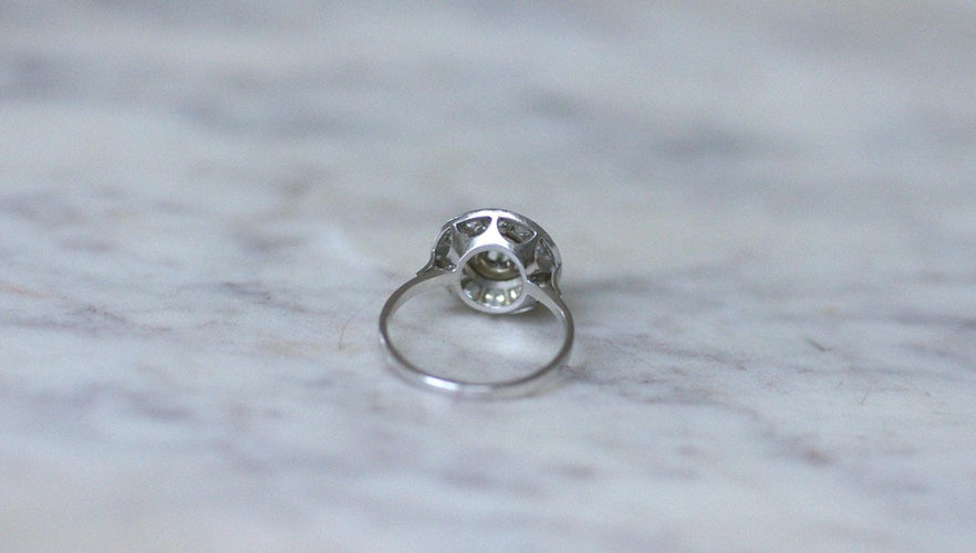 Bague 55.5 Bague cible Art Déco en or blanc et platine et diamants 58 Facettes