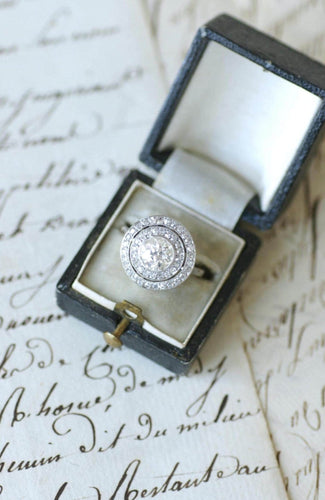 Bague 55 Bague cible ronde Art Déco en or blanc 18kt, platine et diamants 58 Facettes