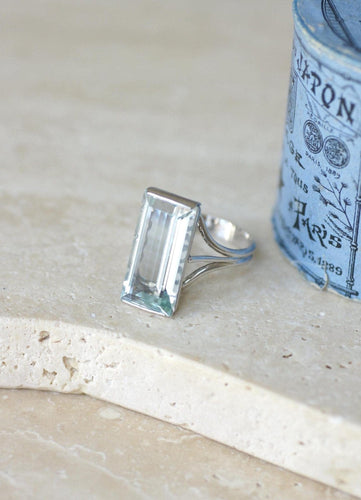 Bague 58 Bague cocktail aigue-marine rectangulaire 8,00 cts en or blanc 18k 58 Facettes