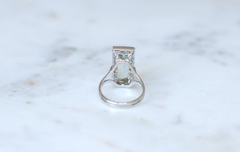 Bague 58 Bague cocktail aigue-marine rectangulaire 8,00 cts en or blanc 18k 58 Facettes