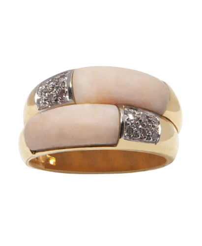 Bague 52 Deux nuances de rose - Bague cocktail en or jaune 18K diamants et corail 58 Facettes BO230255/DEUXNUANCESDEROSE