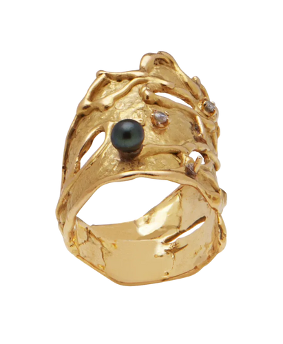 Bague 54 Bague de créateur en or jaune avec perle et diamants 58 Facettes BO220256/BaguedeCréateurPerleetDiamant