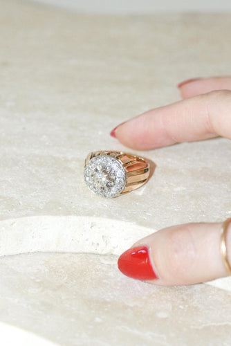 Bague 58.5 Bague cocktail cible en or rose 18k et platine et diamants 2,40 cts 58 Facettes