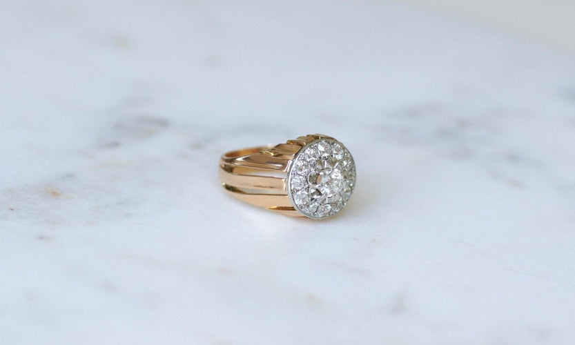 Bague 58.5 Bague cocktail cible en or rose 18k et platine et diamants 2,40 cts 58 Facettes