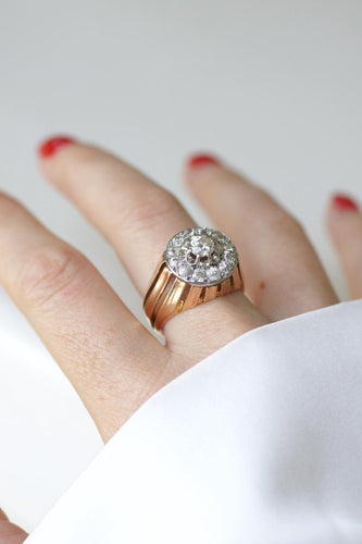 Bague 58.5 Bague cocktail cible en or rose 18k et platine et diamants 2,40 cts 58 Facettes