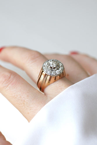 Bague 58.5 Bague cocktail cible en or rose 18k et platine et diamants 2,40 cts 58 Facettes