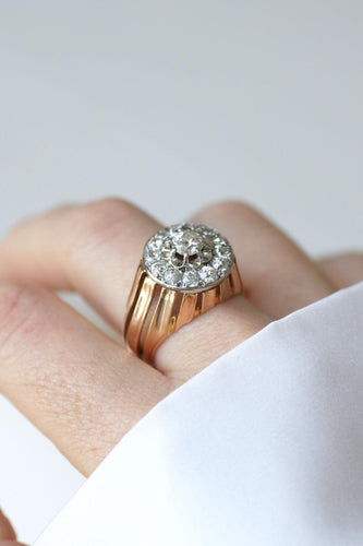 Bague 58.5 Bague cocktail cible en or rose 18k et platine et diamants 2,40 cts 58 Facettes