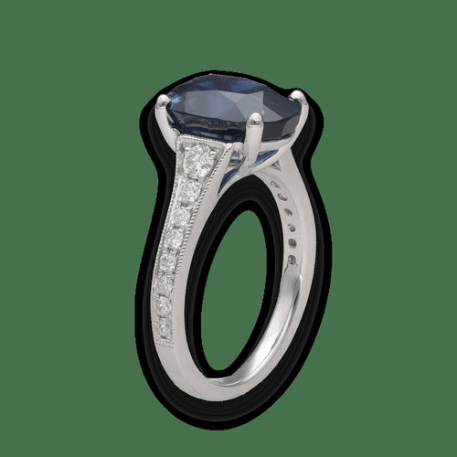 Bague 53 Bague en or gris 18K avec saphir de Siam 5,72 ct et diamants 58 Facettes FB09849-FB09792